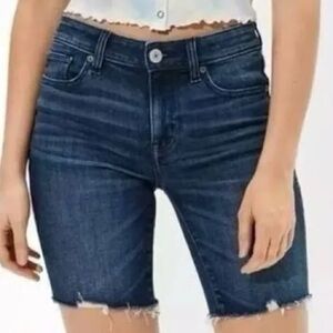 American Eagle  Blue Denim Long Cut Off Jean Shorts Size 2